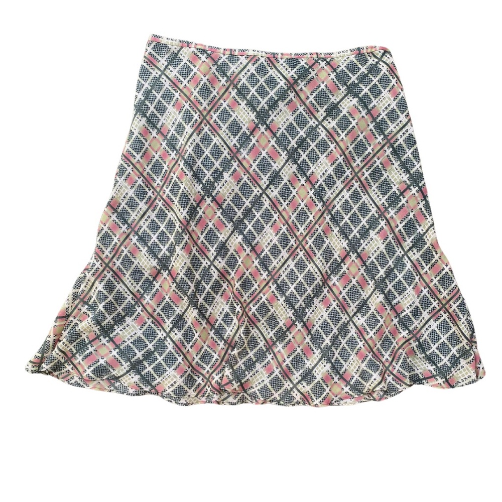 VINTAGE Y2K PLUS SIZE MIDI SKIRT 18 | KHAKI GREEN CORAL PLAID | WORK & CASUAL